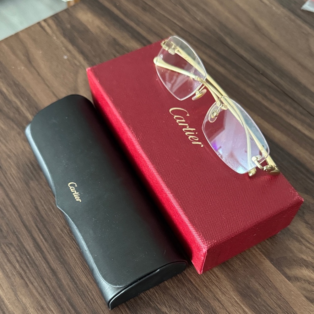 Cartier Gold Rimless Eyeglasses with Black Case